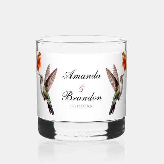 Chic Hummingbird und Orange Blume Wedding Whiskyglas (Vorderseite)