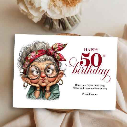 Chic humorous 50th woman card happy birthday einladung