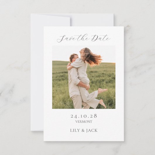 Chic Hydrangea Script Foto Save the Date Card (Vorderseite)