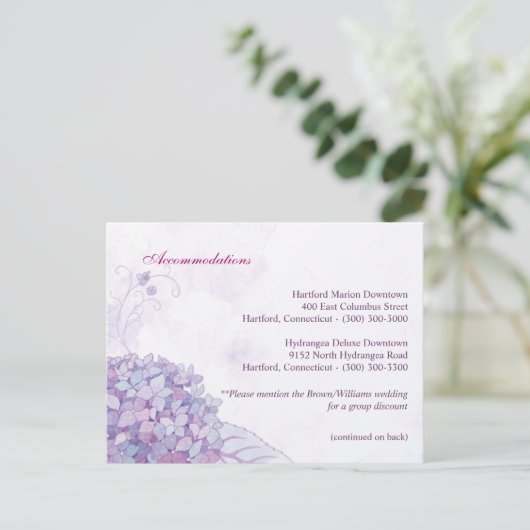 Chic Hydrangeas Hochzeitsunterkunft + Richtung Postkarte (Stehend Vorderseite)
