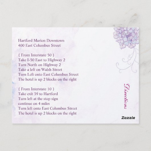 Chic Hydrangeas Hochzeitsunterkunft + Richtung Postkarte (Rückseite)