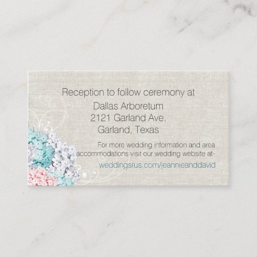 Chic Hydrangeas Wedding Enclosure Card Begleitkarte (Vorderseite)