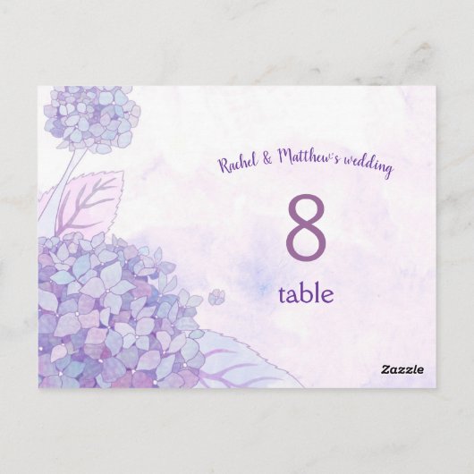 Chic Hydrangeas Wedding Tischnummer Card (Rückseite)