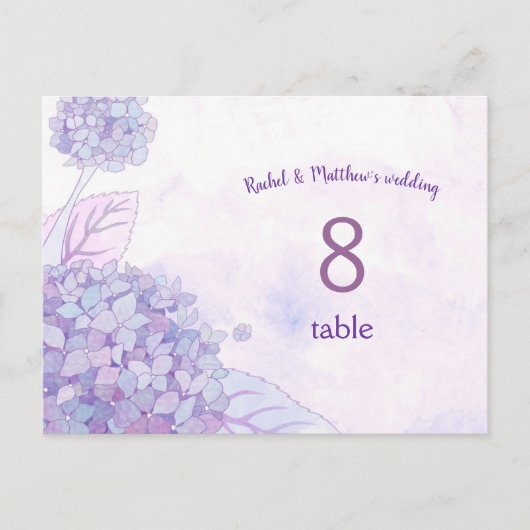 Chic Hydrangeas Wedding Tischnummer Card (Vorderseite)
