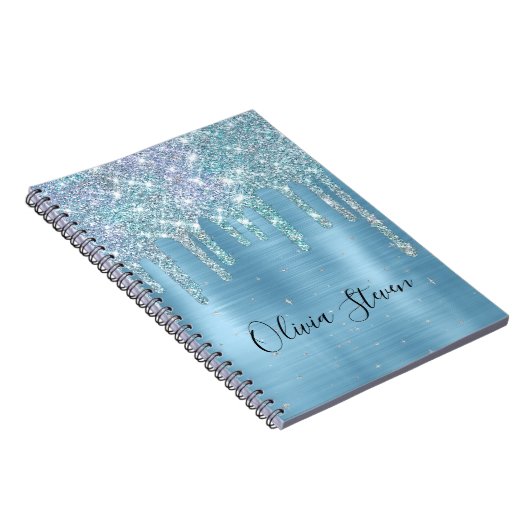 Chic ice blue aqua dripping Glitzer monogram Notizblock (Rechte Seite)