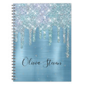 Chic ice blue aqua dripping Glitzer monogram Notizblock (Vorderseite)