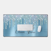 Chic ice blue aqua dripping Glitzer monogram Schreibtischunterlage (Tastatur & Maus)