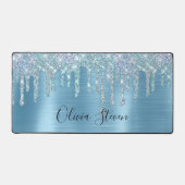 Chic ice blue aqua dripping Glitzer monogram Schreibtischunterlage (Vorderseite)