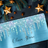 Chic ice blue aqua dripping Glitzer monogram Schreibtischunterlage