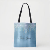 Chic ice blue aqua dripping Glitzer monogram Tasche (Vorderseite)