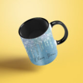 Chic ice blue aqua dripping Glitzer monogram Tasse