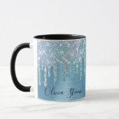 Chic ice blue aqua dripping Glitzer monogram Tasse (Links)