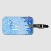 Chic ice blue ombre Glitzer Tropfen monogram Gepäckanhänger (Vorderseite (Horizontal))