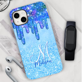 Chic ice blue ombre Glitzer Tropfen Monogramm Note Case-Mate iPhone 14 Hülle