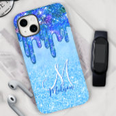 Chic ice blue ombre Glitzer Tropfen Monogramm Note Case-Mate iPhone Hülle