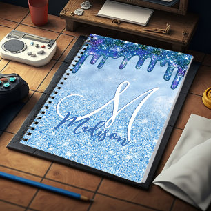 Chic ice blue ombre Glitzer Tropfen Monogramm Note Notizblock