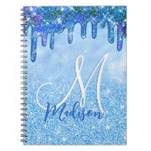 Chic ice blue ombre Glitzer Tropfen Monogramm Note Notizblock (Vorderseite)