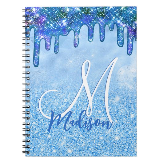 Chic ice blue ombre Glitzer Tropfen Monogramm Note Notizblock (Vorderseite)