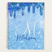 Chic ice blue ombre Glitzer Tropfen Monogramm Note Planer (Vorderseite)