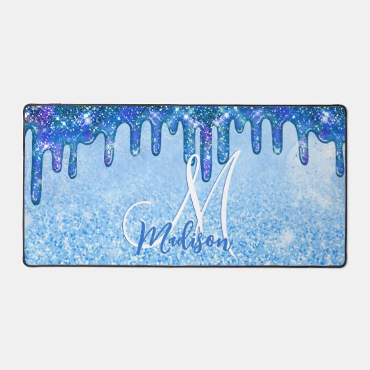 Chic ice blue ombre Glitzer Tropfen Monogramm Note Schreibtischunterlage (Vorderseite)