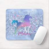 Chic ice blue unicoron Glitzer stars monogram Mousepad (Mit Mouse)