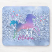 Chic ice blue unicoron Glitzer stars monogram Mousepad (Vorne)