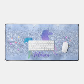 Chic ice blue unicoron Glitzer stars monogram Schreibtischunterlage (Tastatur & Maus)