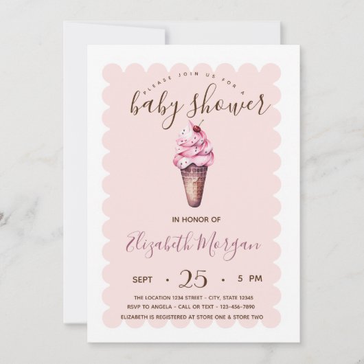 Chic Ice Creme Stripe Baby Dusche Einladung (Vorderseite)