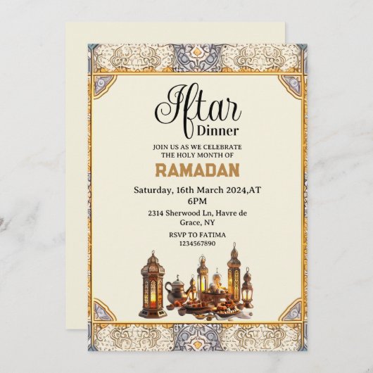 Chic Iftar Dinner Party Ramadan Kareem 2025 Einladung (Vorne/Hinten)