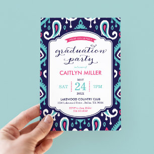 Chic Ikat Paisley Graduation Party Einladung