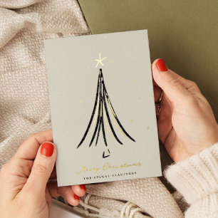Chic Illustrierter Weihnachtsbaum Gold Folien Feiertagskarte
