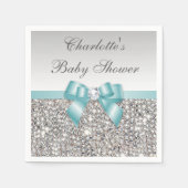 Chic Imitate Aquamarin Bow Silver Sequins Baby Dus Serviette (Vorderseite)