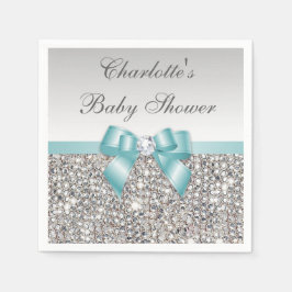 Chic Imitate Aquamarin Bow Silver Sequins Baby Dus Serviette