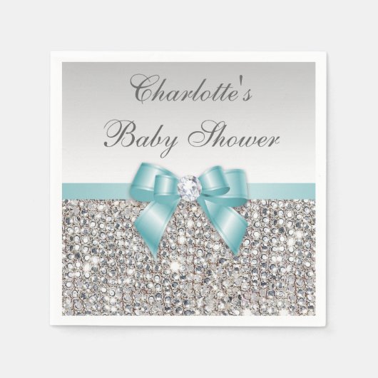 Chic Imitate Aquamarin Bow Silver Sequins Baby Dus Serviette (Vorderseite)
