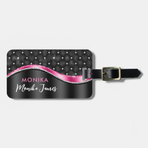 Chic Imitate gebürstetes Schwarz Fuchsia Monogramm Gepäckanhänger