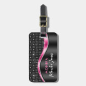 Chic Imitate gebürstetes Schwarz Fuchsia Monogramm Gepäckanhänger (Vorderseite vertikal)