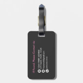 Chic Imitate gebürstetes Schwarz Fuchsia Monogramm Gepäckanhänger (Rückseite vertikal)