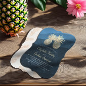 Chic Imitate Gold Ananas Couple Blue Wave Wedding Einladung