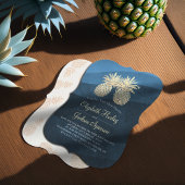 Chic Imitate Gold Ananas Couple Blue Wave Wedding Einladung