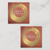 Chic Imitate Gold Brushed Red Leather Quadratische Visitenkarte (Vorne/Hinten)