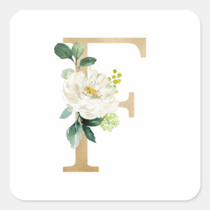 Chic Imitate Gold Fohlen Weiße Blume Letter F Mono Quadratischer Aufkleber