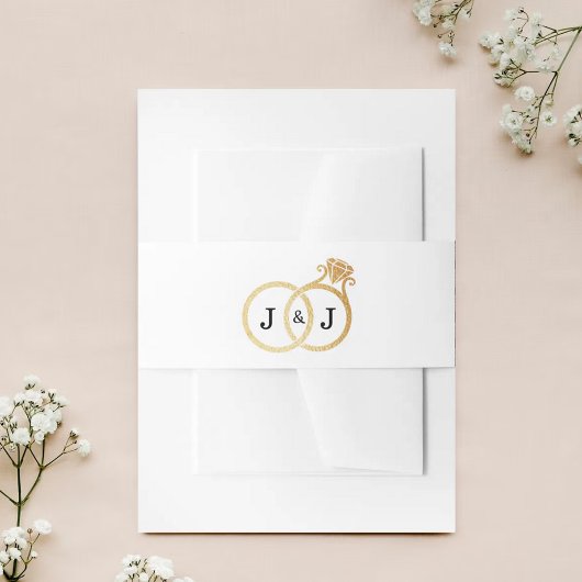 Chic Imitate Gold Foil Monogram Wedding Rings Einladungsbanderole