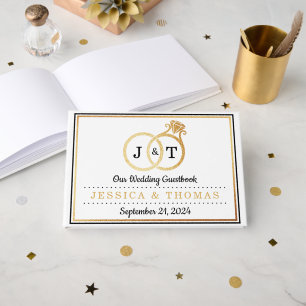 Chic Imitate Gold Foil Monogram Wedding Rings Gästebuch