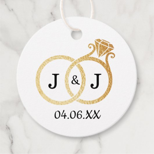 Chic Imitate Gold Foil Monogram Wedding Rings Geschenkanhänger (Vorderseite)