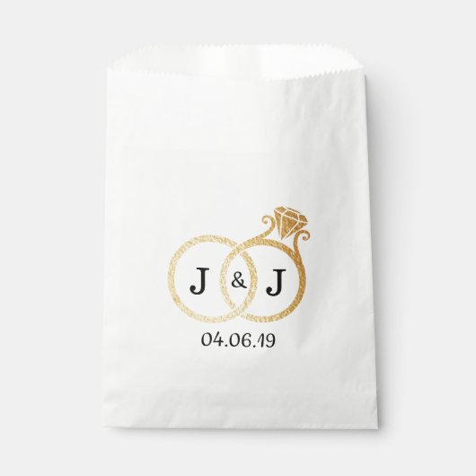 Chic Imitate Gold Foil Monogram Wedding Rings Geschenktütchen (Vorderseite)