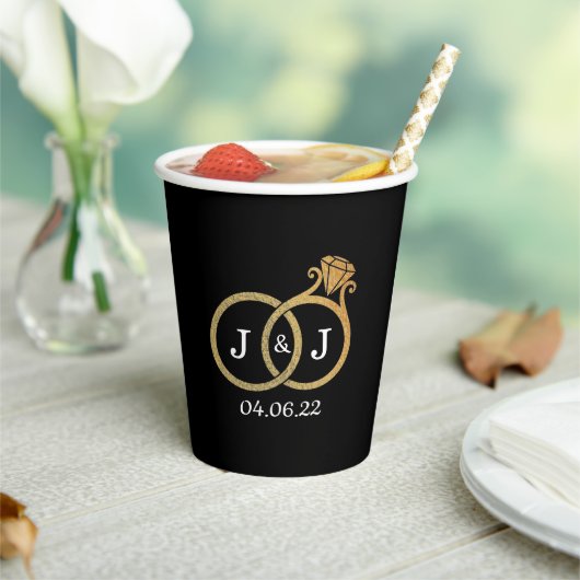 Chic Imitate Gold Foil Monogram Wedding Rings Pappbecher (In Situ)