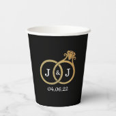 Chic Imitate Gold Foil Monogram Wedding Rings Pappbecher (Rückseite)