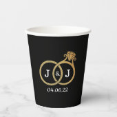 Chic Imitate Gold Foil Monogram Wedding Rings Pappbecher (Vorderseite)