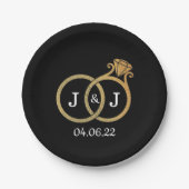 Chic Imitate Gold Foil Monogram Wedding Rings Pappteller (Vorderseite)