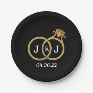 Chic Imitate Gold Foil Monogram Wedding Rings Pappteller
